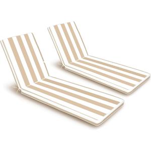 Outdoor Chaise Lounge Cushions 2 Pack, Weather-Resistant Patio Pool Lounge Cushions,74''L x 22''W x 3''T (Beige White Stripes)