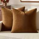 MIULEE Velvet Throw Pillow Covers 24x24 Inch, Pack of 2 - Golden Brown, Super Soft Euro Decorative Square Pillows Modern Luxury Home Decor for Bed, Sofa, Couch, Living Room