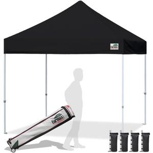 Eurmax USA Standard 10x10ft Patio Pop Up Canopy Tent for Outdoor Events Commercial Instant Canopies with Heavy Duty Roller Bag,Bonus 4 Canopy Sand Bags (Black)