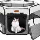 Dog Playpen, Portable Pet Play Pen Foldable Carrying Case, Puppy Pens Outsid for Small Cat Indoor/Outdoor, Removable Mesh Shade Cover (Grey)