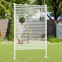Outdoor Privacy Screen with Stand, Rustproof Metal Fence Panel, 47.24’’ x 71’’ PE-Coated Steel Slats, Decorative Privacy Fence for Patio, Garden, Backyard, Trash Can, White(1 Panel)