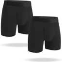 Men's Underwear Boxer Briefs, Modal Breathable Underwear with Soft Elastic Flex Waistband, Moisture-Wicking, 5", 2 Pack (Long Leg-black-2 Pack)