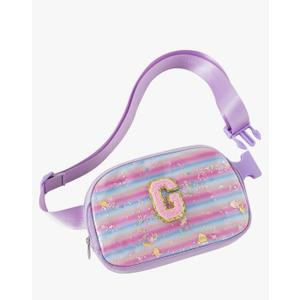 Fanny Pack for Girls,Birthday Easter Gifts,Chenille Initial Letter Girls Crossbody Bag,Preppy Teen Belt Bag for Graduation Travel Gifts,Cute Sequin Trendy Stuff. (G, Purple)