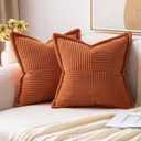 MIULEE Rust Fall Corduroy Pillow Covers 18x18 Inch with Splicing Set of 2 Soft Boho Striped Pillow Covers Broadside Decorative Textured Summer Pillowcases for Couch Cushion Bed Livingroom