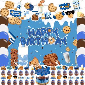 Milk and Cookies Birthday Party Supplies , Milk Cookies Baby Shower Party Decorations Banner, Backdrop,Cake Topper,Ballons,Chocolate Chip Cookies and Milk Gender Reveal Decorations