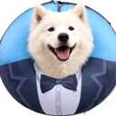 EXPAWLORER X-Large Widen Soft Dog Cone Collar - Inflatable Dog Neck Donut Collar Alternative After Surgery to Stop Licking,Adjustable Protective Recovery E Collar(Blue Suit)