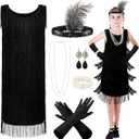 Girls 1920s Flapper Dresses Costume Set Roaring 20s Gifts Accessories Kids Birthday Party, L