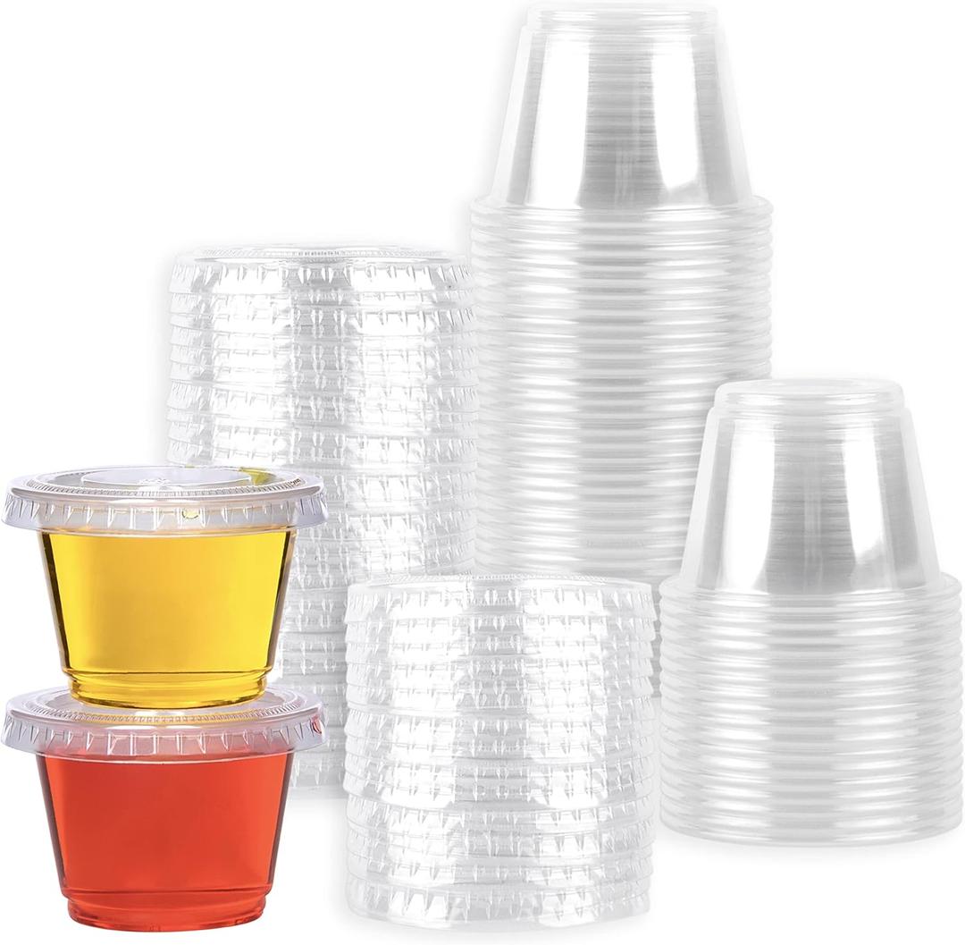 Small Plastic Containers with Lids Jello Shot Cups Condiment Containers with Lids Sauce Portion Cups Dressing Container [50 Sets - 2.5 oz.]