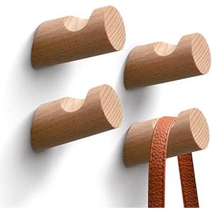 Pack Of 2 LoengMax Wood Wall Hooks, 4 Pack Coat Hooks Wall Mounted, Modern Hat Hooks for Wall, Wall Hanger for Hanging Coat Towel Hat Bag Robe Jacket Clothes (Beech Wood)