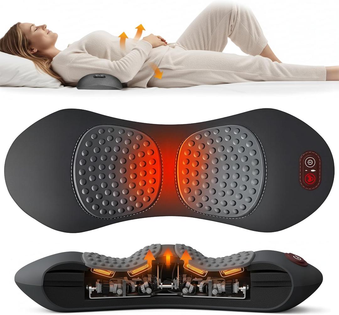 3-in-1 Lumbar Massage Pillow with Heat, Deep Kneading Lower Back Massager, Ergonomic Heated Lumbar Support Cushion, Back Pain Relief for Office Chair, Home, Car, Gift for Men Women Seniors