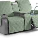TAOCOCO Loveseat Recliner Cover with Center Console, 100% Waterproof Pet Cover for Dual Recliner with Straps Design, Split Reclining Loveseat Covers Furniture Pet&Kids Protector (2 Seater, Sage Green)