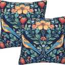 Chinoiserie Blue Bird Throw Pillow Covers Set of 2 Couch Pillow Case Decoration Cushion Covers for Sofa Home Living Room Bedroom Outdoor 18X18 Inch
