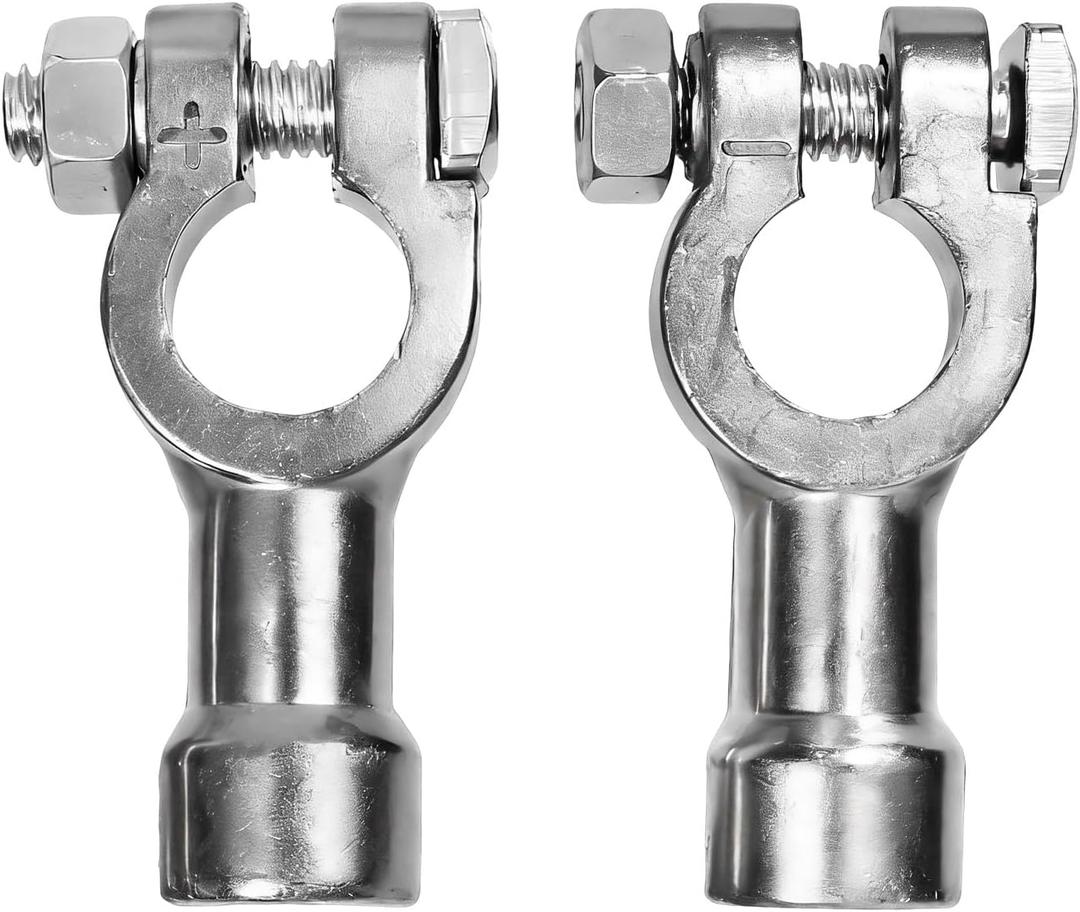 2PCS Car Battery Terminal Connectors, Positive & Negative Battery Top Post to Side Terminal Connector, Heavy Duty Lead Batteries Post Adapter Conversion Clamps for Car Truck Boat