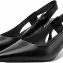 Pointed Toe Slingback Kitten Heels for Women, Leather Stiletto Heel Pumps with Elastic Strap Elegant Bridal Heel Dating Party Work Office Backless Pumps Shoes (M)