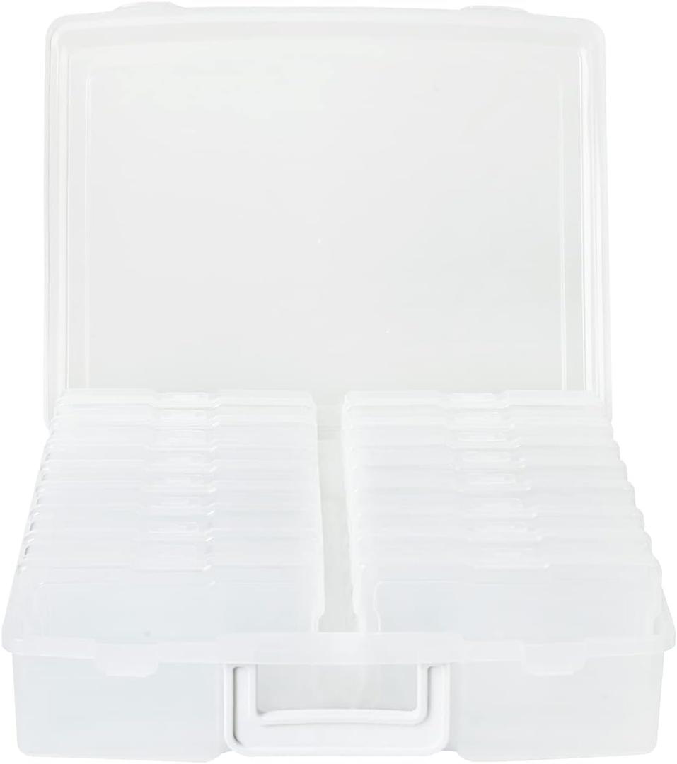novelinks 4" x 6" Photo Organizer Box with Handle  16 Inner Photo Storage Cases, Holds 1600 Photos, Portable Picture Keeper with Secure Snap Closures  White