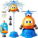 Flying Helicopter Water Sprinkler for Kids W/Tactile Click Feedback Valve, Summer Outdoor Toy for Toddlers, 360° Rotating Airplane Sprinkler W/DIY Stickers, Splashing Fun Toys for 3-8 Boys Girls Gifts