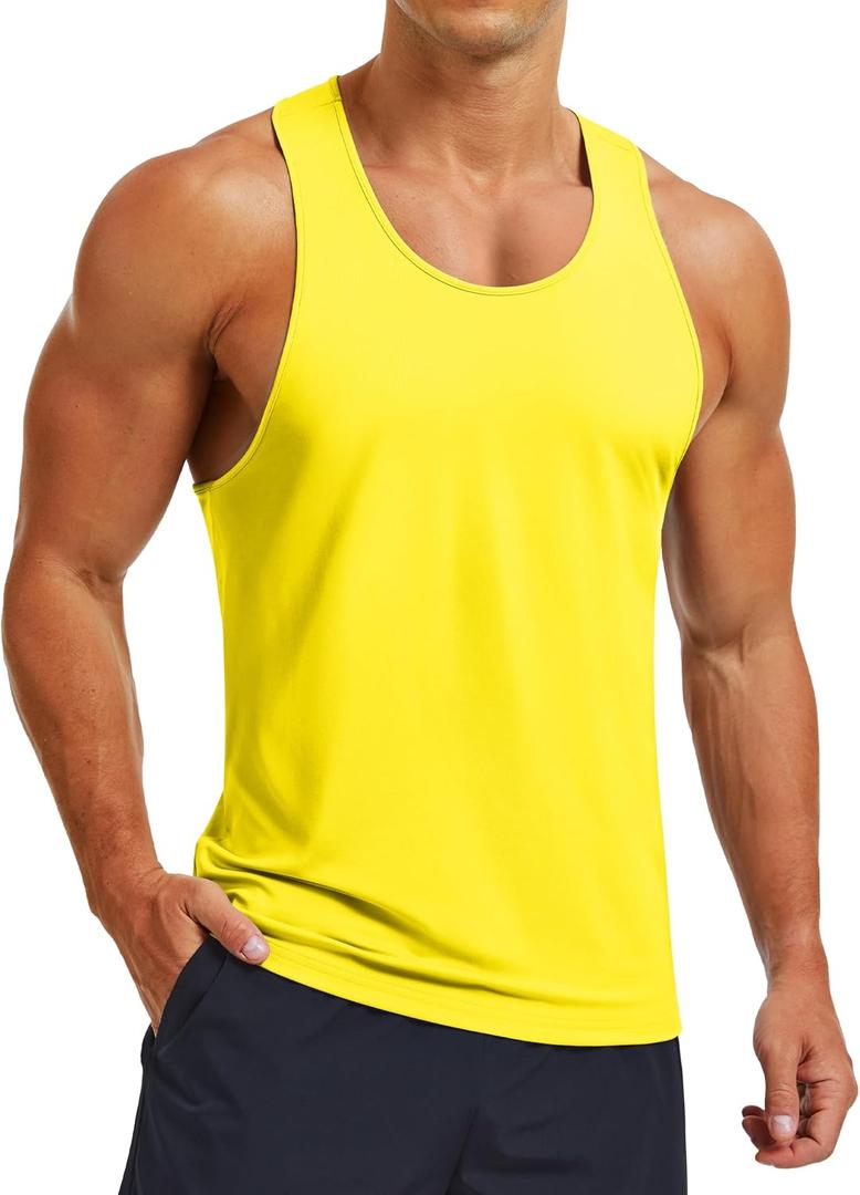 MAGCOMSEN Mens UPF 80+ Tank Tops Y Back Quick Dry Gym Workout Running Athletic Fitness Muscle Sleeveless Summer Shirts (Yellow, L)