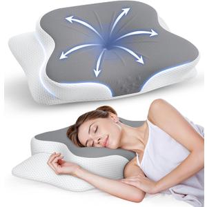 Cervical Pillow for Neck Pain Relief - Ergonomic Memory Foam Pillow with Cooling Case, Orthopedic Support Pillow for Pain Relief Support for Side, Back, Stomach Sleepers - Sleep Doctor Approved-Grey