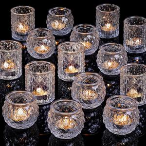 DARJEN Clear Votive Candle Holders Set of 36- Round Glass Candle Holders Bulk for Tea Light Candle, Embossed Candle Votives for Wedding Centerpiece, Various Parties & Home Decor
