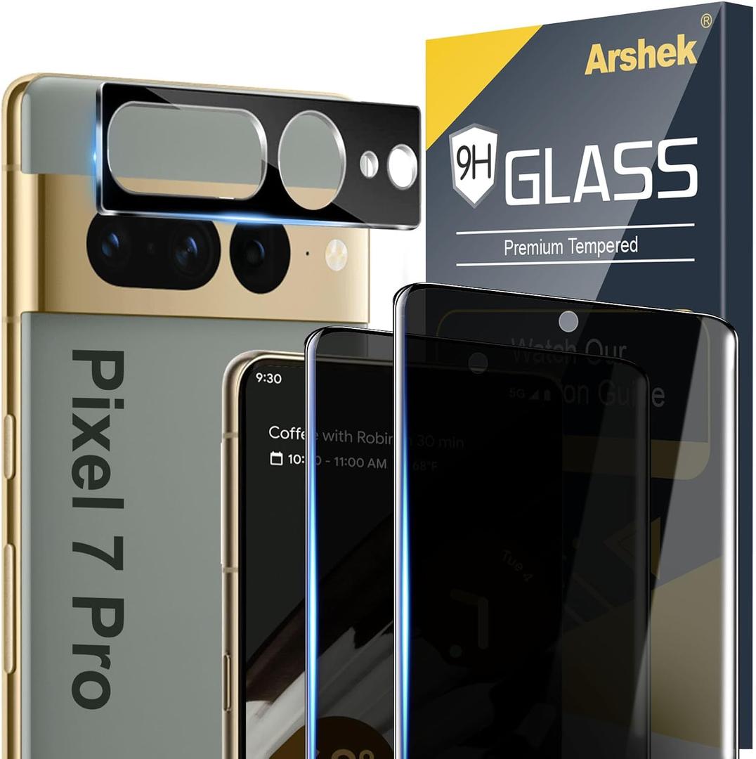 [2+1 Pack] for Google Pixel 7 Pro Privacy Screen Protector, 9H Tempered Glass, Fingerprint Unlock, 3D Curved, HD Clear Anti-Spy Film for Google Pixel 7 Pro 5G Glass Screen Protector