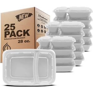 Freshware Meal Prep Containers [25 Pack] 2 Compartment with Lids, Food Storage Containers, Bento Box, BPA Free, Stackable, Microwave/Dishwasher/Freezer Safe (28 oz) Grey