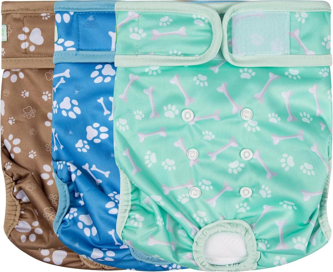 wegreeco Washable Female Dog Diapers Highly Absorbent Reusable Diapers for Dog in Heat Period, 3 Pack (Dog Bone, Large) (Large (15"-17" Waist))