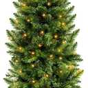 5 Ft Pencil Artificial Christmas Tree with 550 Branch Tips, Spruce Green,180 LED Warm White Lights, Include Metal Stand, UL Plug in, Slim Skinny Xmas Pencil Tree Decor for Holiday Home Indoor Outdoor