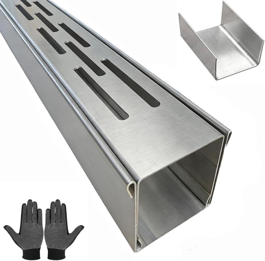 304 Stainless Steel Trench Drain Kit,Narrow Channel Drain with Grate & Coupling, Outdoor Drainage for Pool Deck/Yard/Driveway/Garage (1, Silver Gray, 3.3FT X 2IN X 2IN)