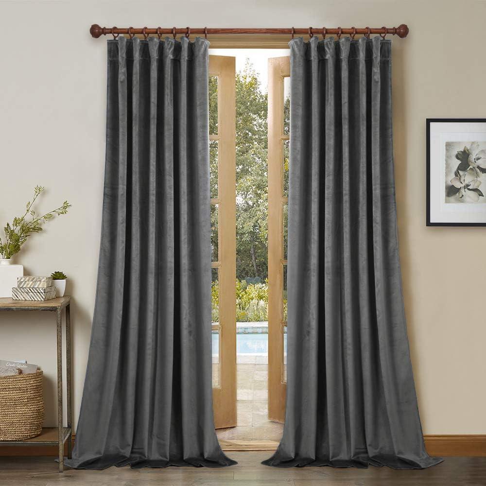 StangH Velvet Curtains 90 inches for Bedroom, Luxury Home Decor Super Soft Room Darkening Sound Reducing Panel Drapes for Living Room Sliding Door/Office, Grey, W52 x L90, 2 Panels (52"W x 90"L (Pack of 2))