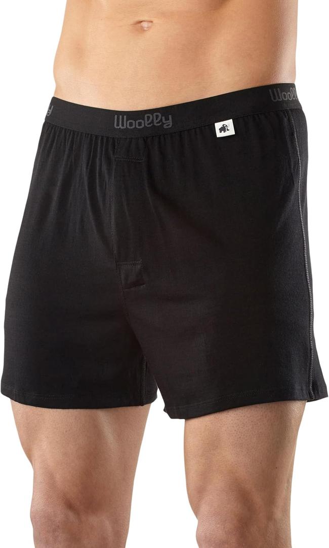 Men's Merino Boxers By Woolly | RWS Certified | Soft, Stink Free, Seattle Designed (Black, XL)
