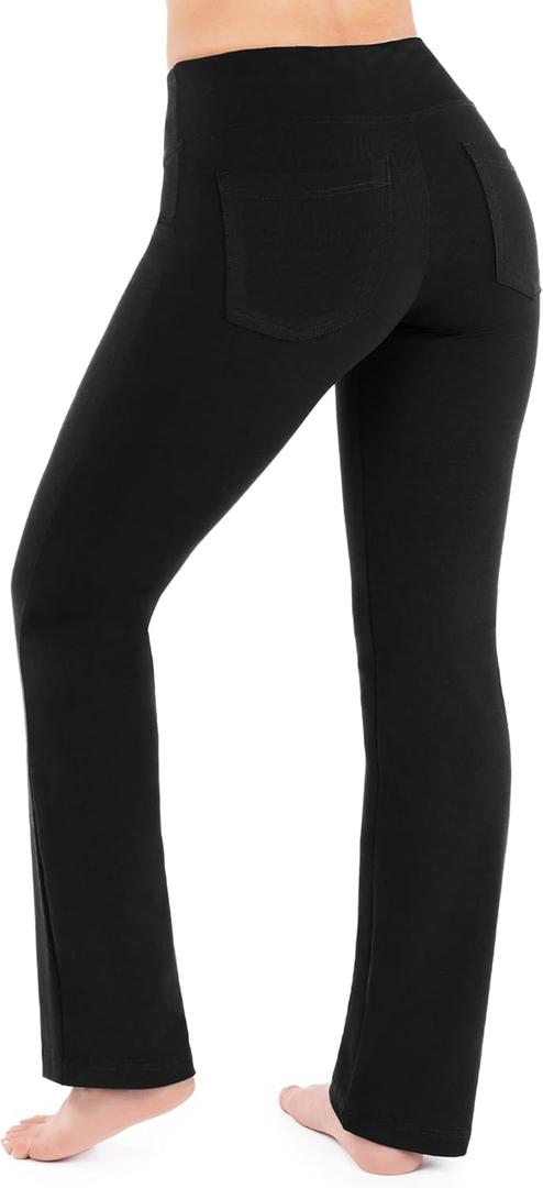 Nirlon Yoga Pants with Pockets - Yoga Pants with Pockets for Women Breathable Leggings with Pockets Regular & Plus Size Pants (12, Black)