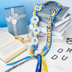 Juexica Graduation Ribbon Lei - Class of 2025 Graduation Leis, DIY Braided Necklace for Men and Women Graduation Gift(Blue,2 Sets)