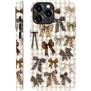 for iPhone 16 Case, Cute Cheetah Leopard Print Pattern, Compatible for MagSafe, Anti-Scratch Protection (Leopard Bow, for iPhone 16)