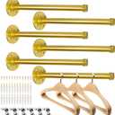 Pintuson 6 Pcs Industrial Pipe Clothes Bar 12 Inch - Wall Mount Clothing Rack - Face Out Closet Rods for Hanging Clothes Commercial Retail Boutique Laundry Shirt Display - Golden