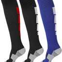 3 Pairs Soccer Socks, Sport Knee High Socks Calf Compression Athletic Socks for Mens and Women Running&Training Football Thickening Keep Warm Sock