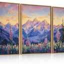 Vintage Purple Mountain Landscape Framed Canvas Wall Art Set-16"x24"x3