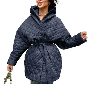 BTFBM Women Button Down Quilted Jacket Coat 2023 Fall Winter Fashion Belt Pockets Removable Padded Hood Puffer Outerwear S Navy