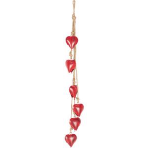 Deco 79 Metal Heart Indoor Outdoor Decorative Cow Bells Tibetan Inspired Meditation Bell with 6 Bells on Jute Hanging Rope, Cow Bell, Red