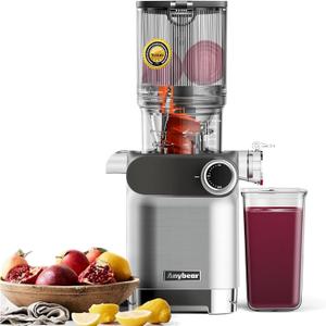 Anybear Cold Press Juicer, 200W Slow Masticating Juicer 4.3" Large Feed Chute Fit Whole Fruits Vegetables | Upgraded Auger | Tritan Materials | BPA Free | Easy to Clean with Brush (Silver)