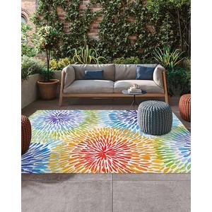 Beverly Rug Outdoor Rug 6x9 Modern Floral Tropical Area Rugs for Indoor and Outdoor Patio Easy to Clean Non Shedding Living Room Porch Garden Washable Outside Carpet (6 x 9 Blue)