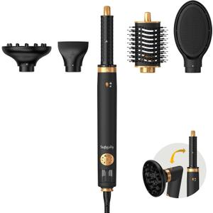 Air Styler 5 in 1, Hair Dryer Brush & Multi-Styler with 110,000 RPM High-Speed Powerful Motor, Auto-Wrap Curler, Cushion Massager, Oval Brush, Diffuser, Nozzle Attachment