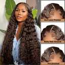 20 Inch Deep Wave Human Hair Wig 4x4 HD Lace Front Wigs 180% Density Glueless Wear Pre Plucked Curly Frontal Wigs Human Hair for Women (#4 Brown Color)