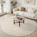 8ft Round Rug Living Room: Washable Large Vintage Neutral Area Rug Non-Slip Soft Stain Resistant Indoor Carpet for Bedroom Nursery Dining Room Under Table Bed Home House Office Playroom - Beige