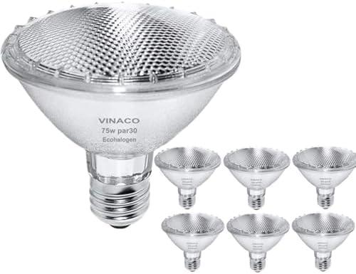 Vinaco Par30 Short Neck, 6pcs PAR30 75W 120V Light Bulbs, Dimmable. Premium Quality for Long Lasting Life, E26 Base, 3000K Warm White, par30 Flood Light Great for Accent Lighting, Tracking Lighting