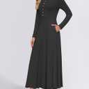 ZESICA Women's Elegant Maxi Dresses 2026 Fall Long Sleeve Button Casual A Line Boho Flowy Dress with Pockets (M)