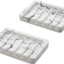 INIUNIK 2PCS Self Draining Soap Dish - Marble Look Soap Holder Tray Savers Box Container Sponge Holder for Bathroom Shower Kitchen, White