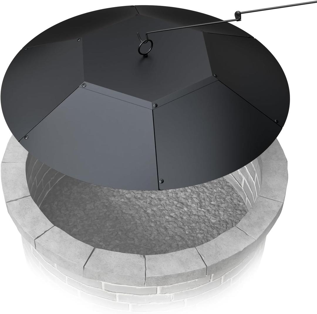 32-inch Round Fire Pit Lid - Metal Fire Pit Lid with Handle & Poker, Fit for Fire Pits up to 30", Heavy-Duty Outdoor Fire Pit Accessory (Black, 32 inch)