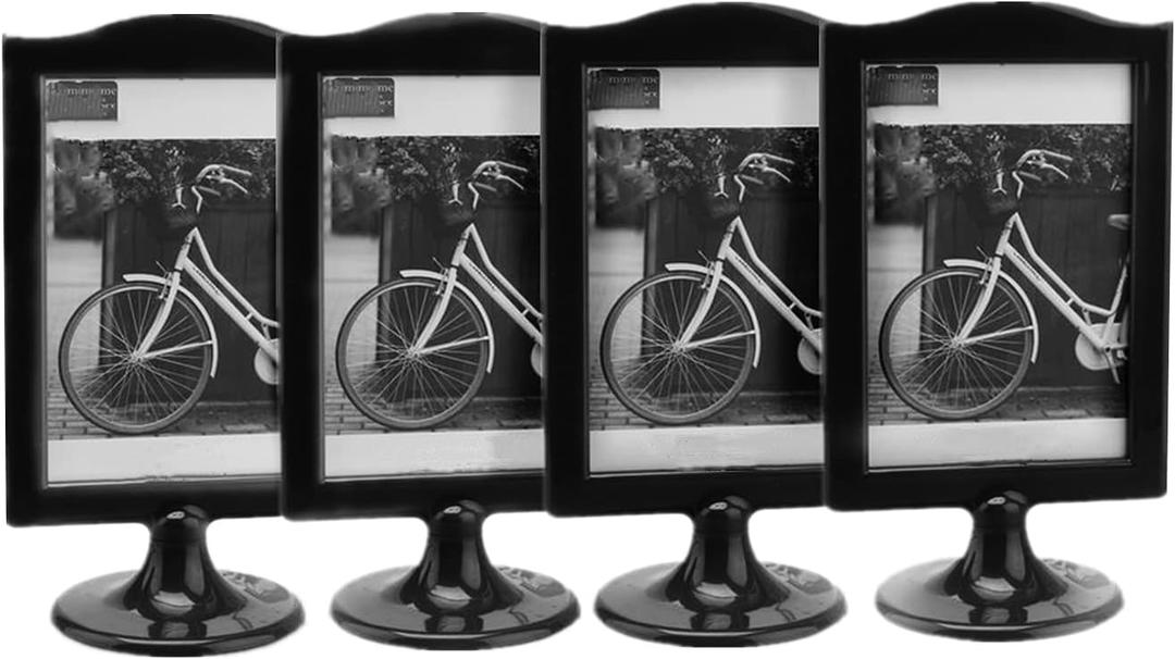 Rikyo 4 Pack Standing Photo Frames,Self Standing Photo,Vertical Mount Sign Holders 4x6, Double Sided Tabletop Display,Each Frame Holds 2 Pictures,School,Wedding Party Table Numbers Holder (Black)