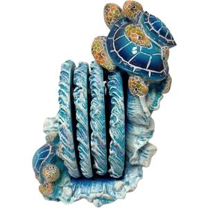 BestgiftEver Nautical Coaster Set with Turtle and Ocean Wave Design - Beach House-Inspired Kitchen and Dining Room Accents and Accessories - Coastal Table Decor -