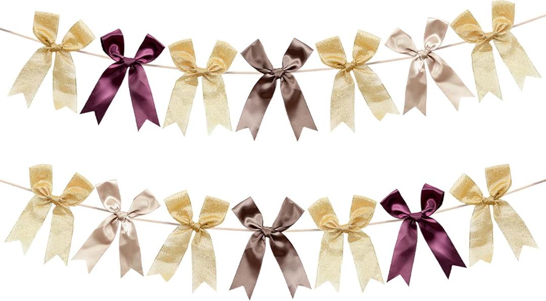 KatchOn, Pre-Strung Bow Ribbon Garland - Pack of 2, 10 Ft | Hanging Bow Banner for Bachelorette Party Decorations Modern Bridal Shower Decor | Valentines Day Decorations | Galentines Day Decorations